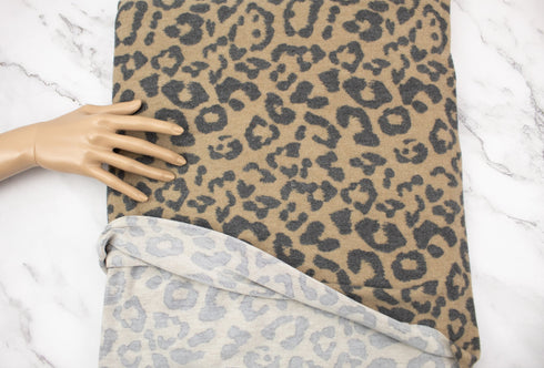 Brown Animal Print Sweater Knit Fleece Like Fabric Remnant 1.75 yards